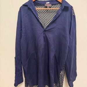 For Cynthia Navy Mesh Beachwear Top
